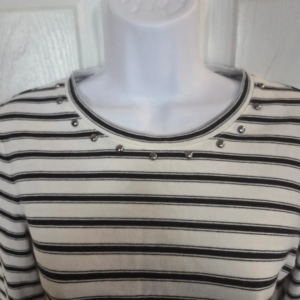 Kate Spade New York S Striped Studded Fringe Hem Top Black White Designer Basic